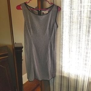 Houndstooth Sheath Dress, "Leather" Trim